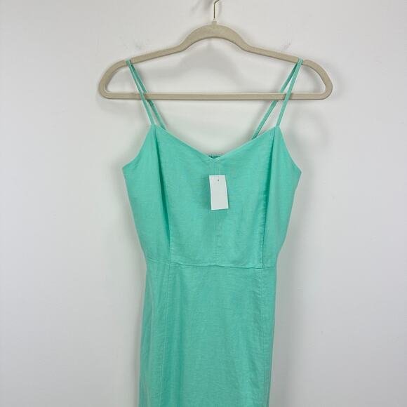 J.Crew Linen Blend Slip Midi Dress Mint Blue Slit Colorful Adjustable US 0 NWT - Picture 6 of 12